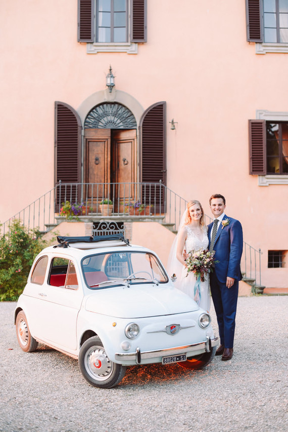Romantic destination wedding at a pink Tuscan villa