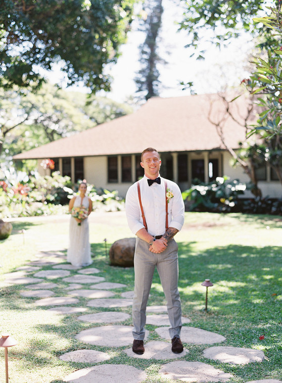 Romantic Hawaii wedding with an insanely cool dress, inspired by a Maui sunset