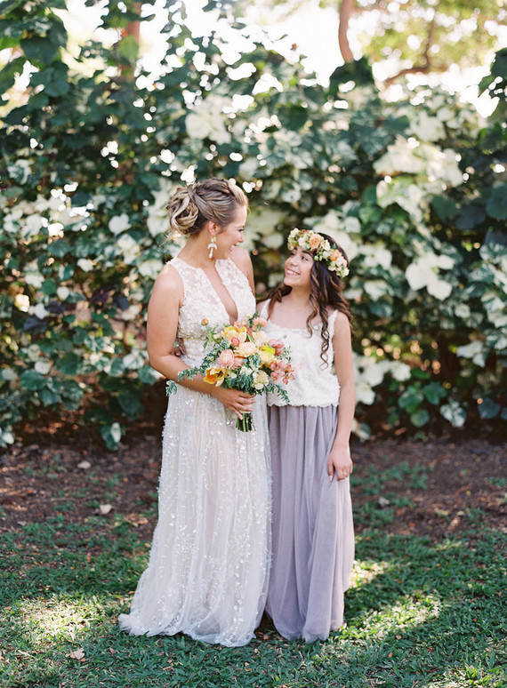 Romantic Hawaii wedding with an insanely cool dress, inspired by a Maui sunset