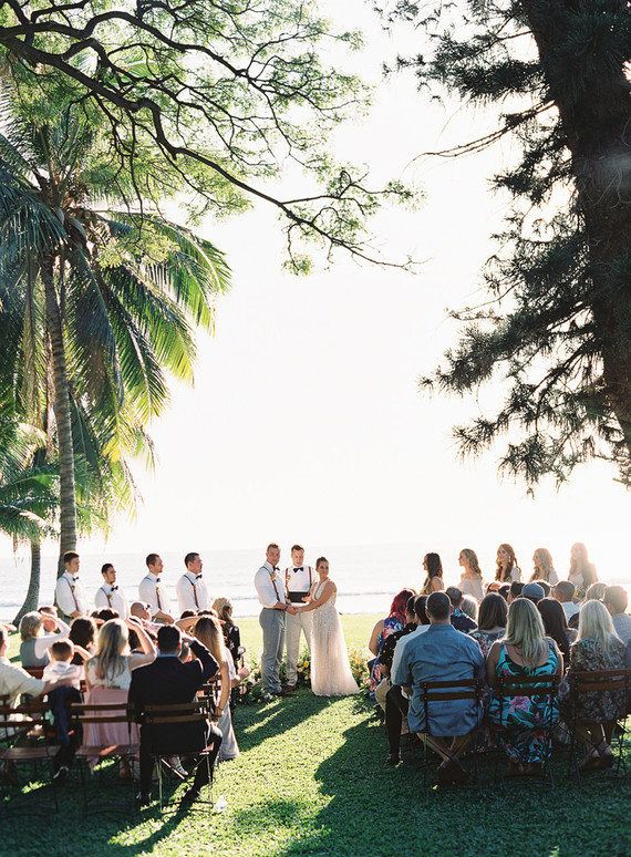 Romantic Hawaii wedding with an insanely cool dress, inspired by a Maui sunset