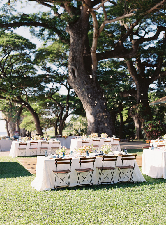 Romantic Hawaii wedding with an insanely cool dress, inspired by a Maui sunset