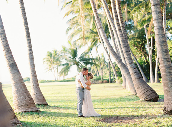 Romantic Hawaii wedding with an insanely cool dress, inspired by a Maui sunset