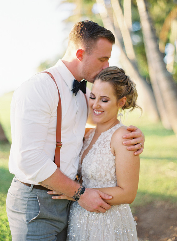 Romantic Hawaii wedding with an insanely cool dress, inspired by a Maui sunset