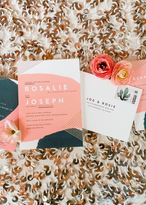 Modern coral wedding invitations