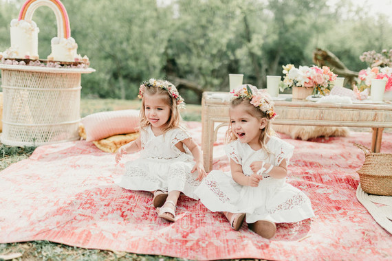 Rainbow alpaca girl's birthday party for twins