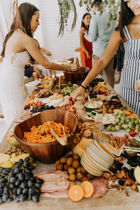 All white olive branch bridal shower with an epic grazing table
