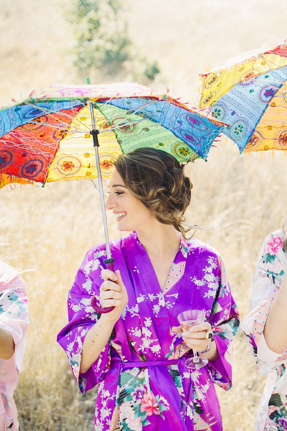 bridesmaids in floral robes