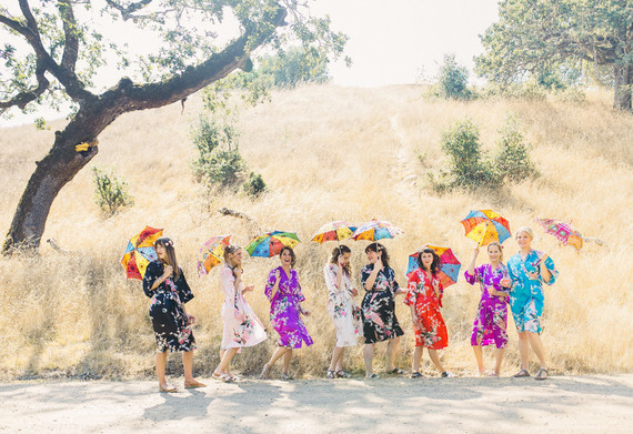 bridesmaids in floral robes