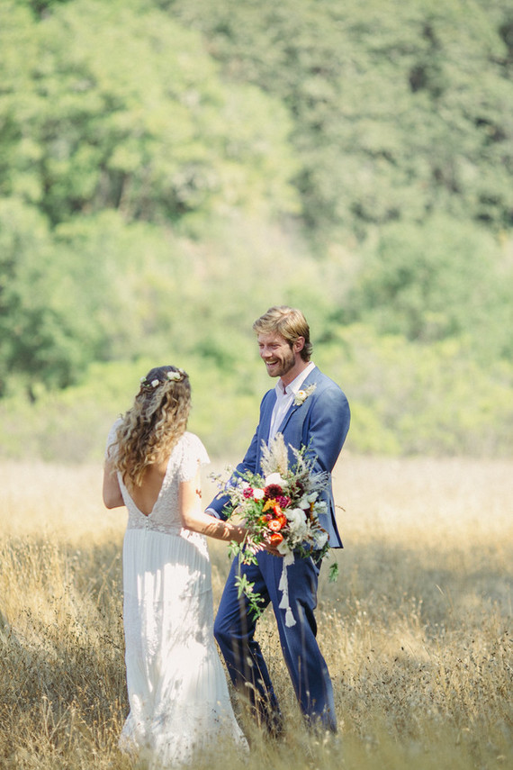 beautifully rustic Anderson Valley wedding with a hippie bus and floral mandala