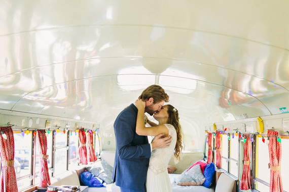 beautifully rustic Anderson Valley wedding with a hippie bus and floral mandala