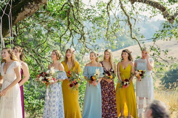 mixed print and floral bridesmaid dresses