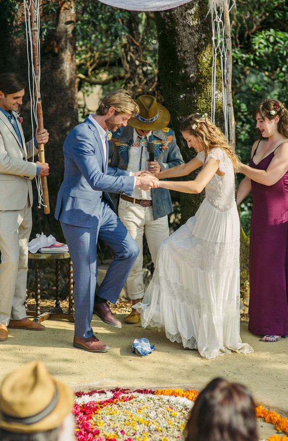 beautifully rustic Anderson Valley wedding with a hippie bus and floral mandala