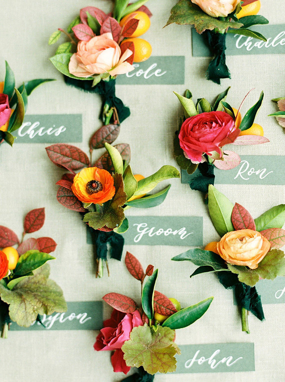 jewel tone boutonnieres Inspiration