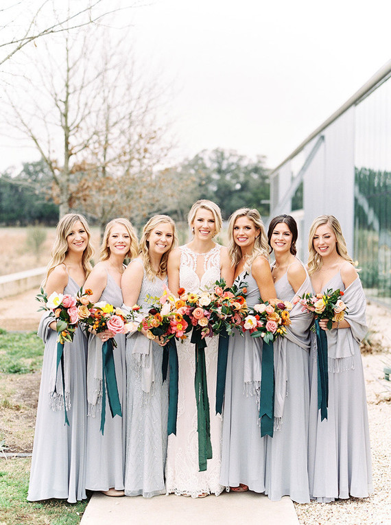Grey bridesmaid dresses at the Prospect House in Austin Texas