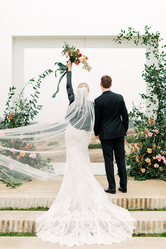 Bride with a custom leather jacket at the Prospect House in Austin Texas