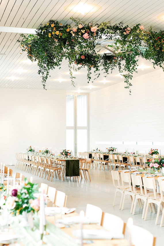 Floral ceiling wreath at the Prospect House in Austin, Texas