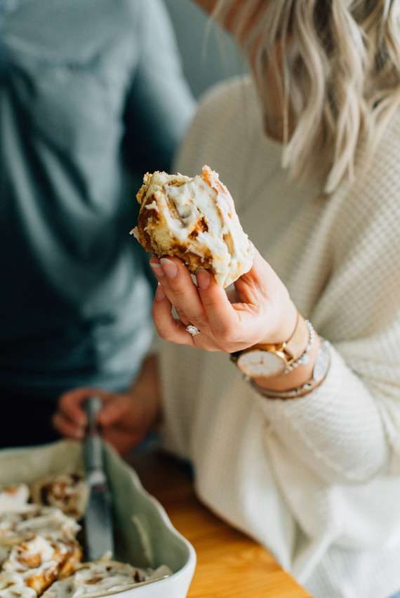 Cozy rainy day engagement photos styled at home