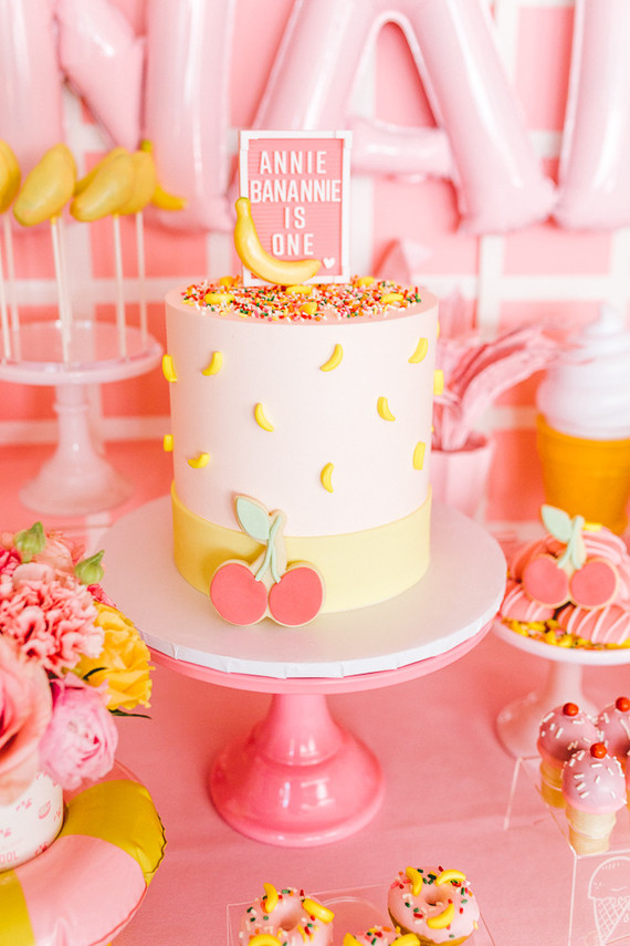 Pink and yellow Museum of Ice Cream themed first birthday party Inspiration