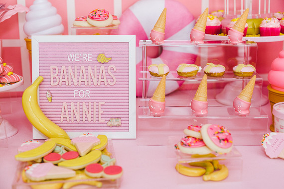 Pink and yellow Museum of Ice Cream themed first birthday party