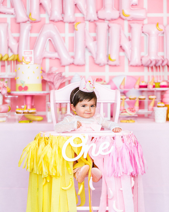 Pink and yellow Museum of Ice Cream themed first birthday party