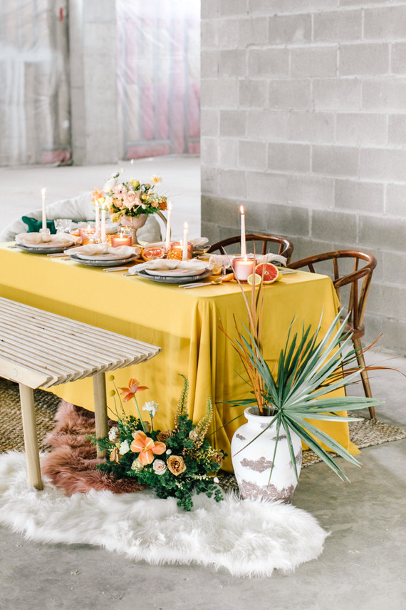 Marigold and grey modern tropical wedding ideas