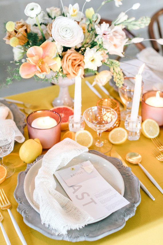 Marigold and grey modern tropical wedding ideas