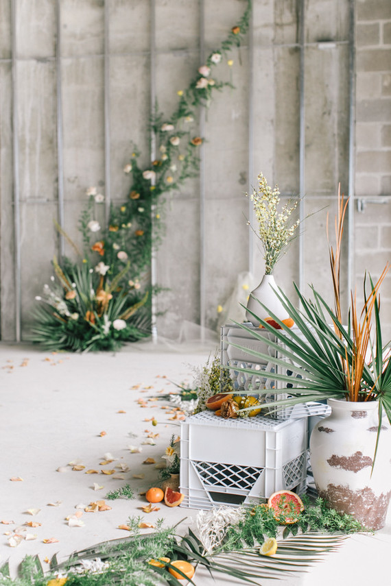 Marigold and grey modern tropical wedding ideas