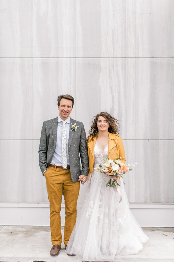 Marigold and grey modern tropical wedding ideas