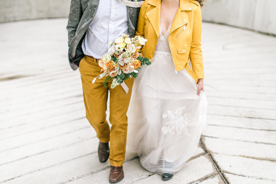 Mustard yellow jacket for the bride