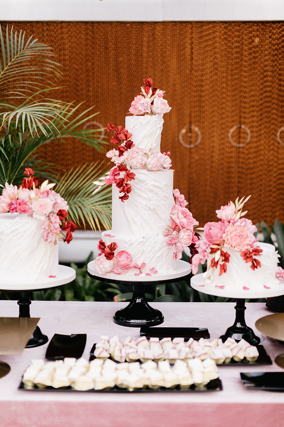 Modern floral pink and black wedding ideas