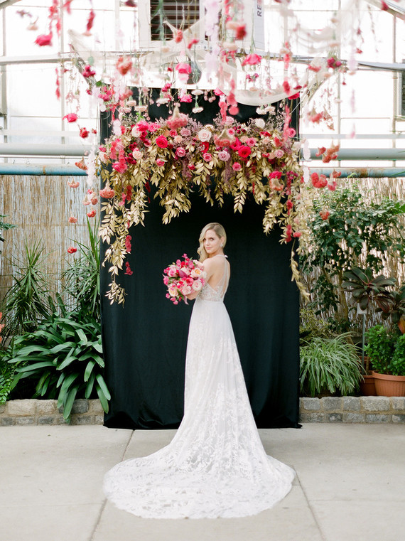 Modern floral pink and black wedding ideas