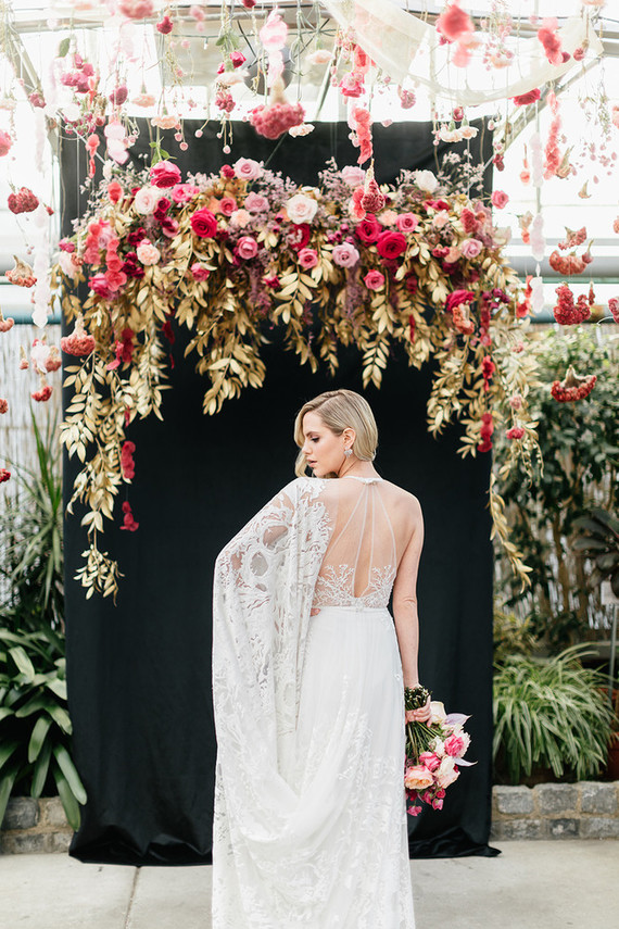 Modern floral pink and black wedding ideas