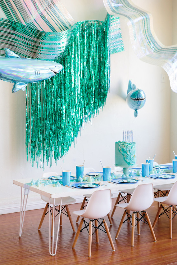 Shark themed metallic boy's birthday party Inspiration
