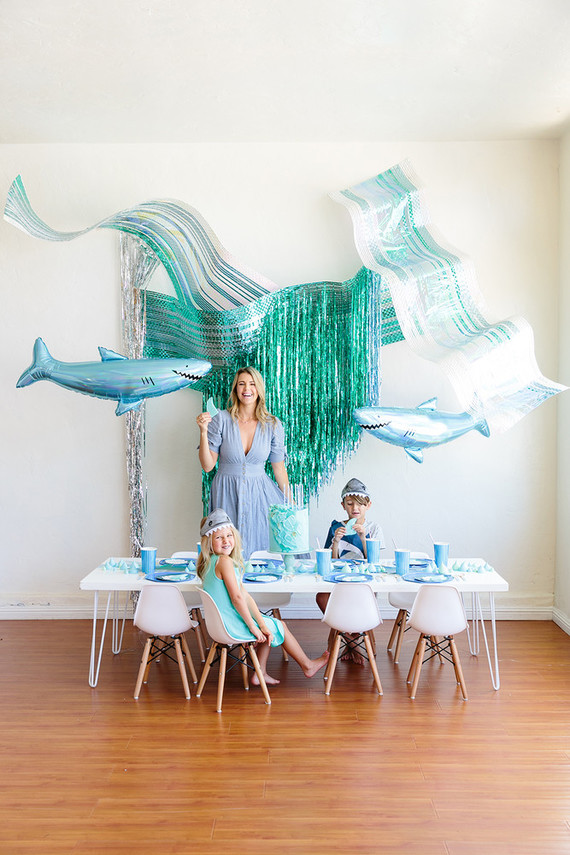 Shark themed metallic boy's birthday party Inspiration