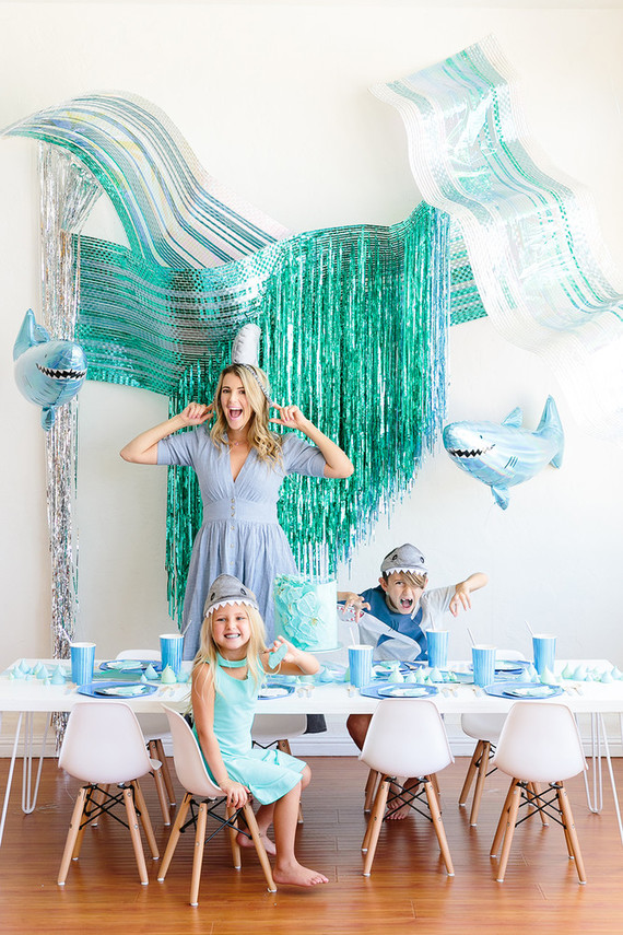 Shark themed metallic boy's birthday party Inspiration