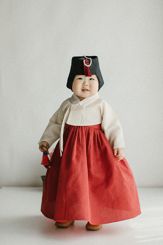 Elegant floral first birthday Korean Dol with peonies