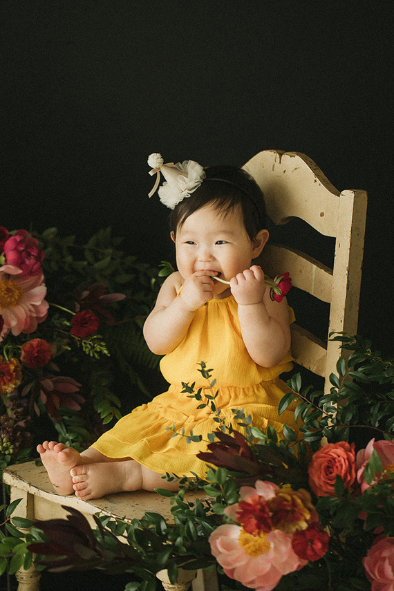 Elegant floral first birthday Korean Dol with peonies