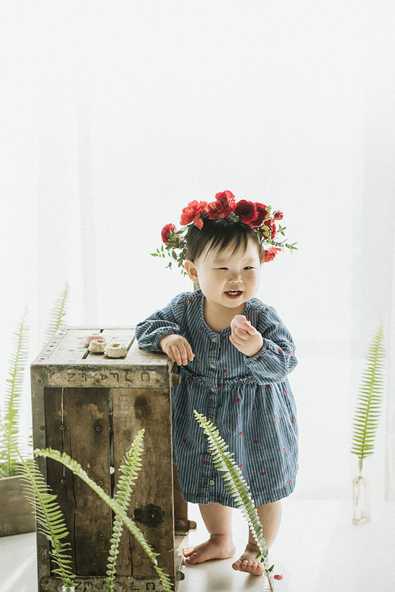 Elegant floral first birthday Korean Dol with peonies