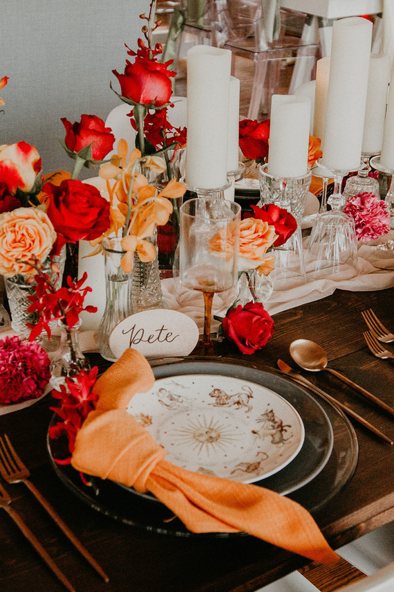 Orange and red wedding decor