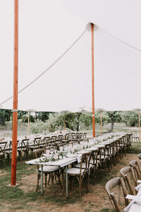 Green and white Maine barn wedding