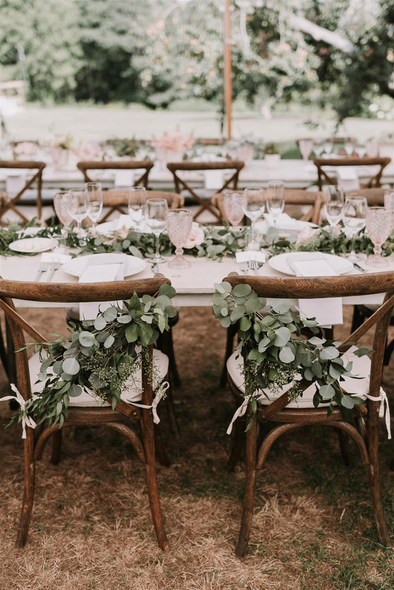 Green and white Maine barn wedding