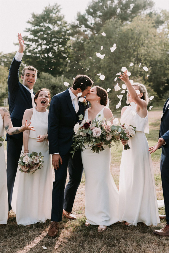 Green and white Maine barn wedding
