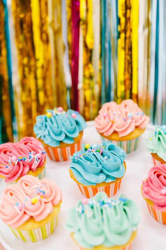 Colorful modern food fight 5th birthday party