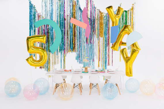 Colorful modern food fight 5th birthday party