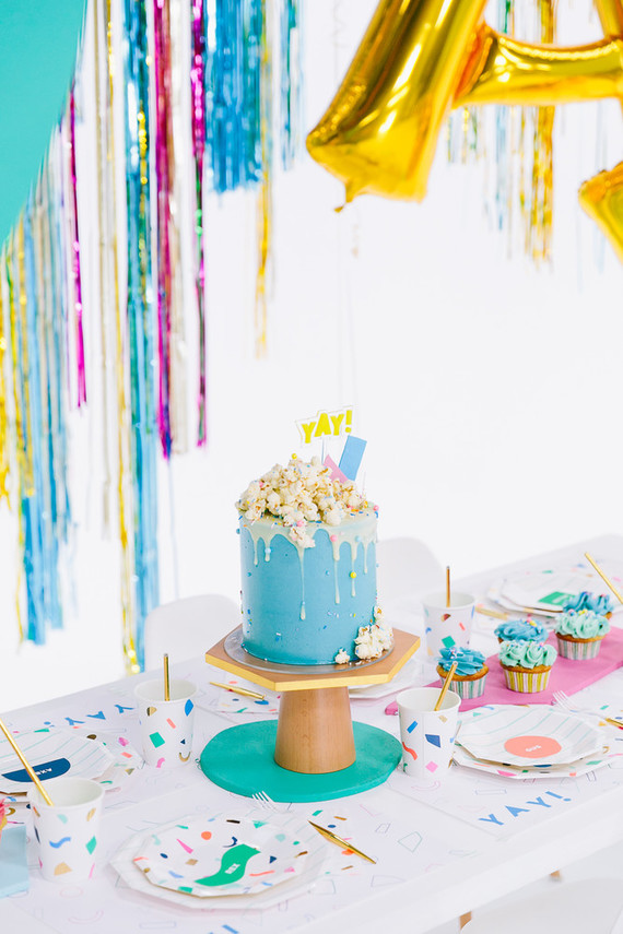 Colorful modern food fight 5th birthday party