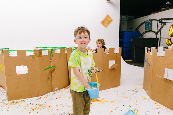 Colorful modern food fight 5th birthday party Inspiration