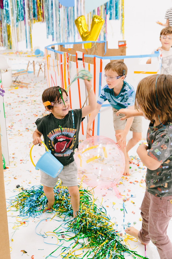 Colorful modern food fight 5th birthday party