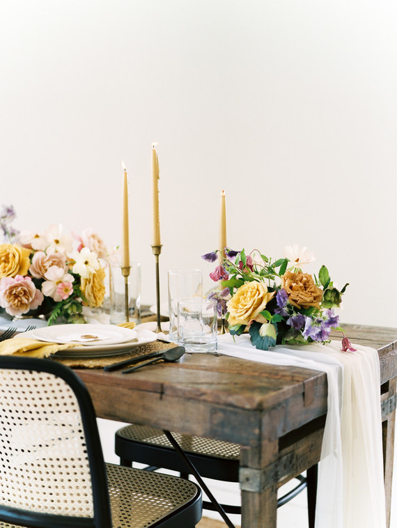 Black and yellow wedding tablescape