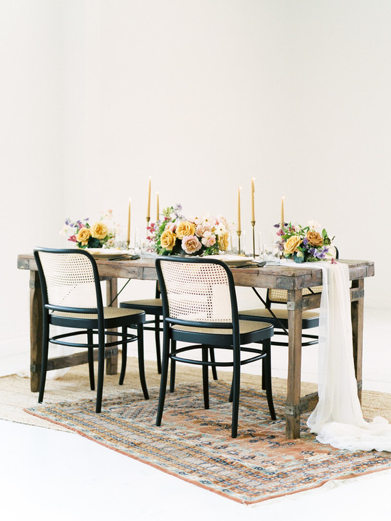 Black and yellow wedding tablescape