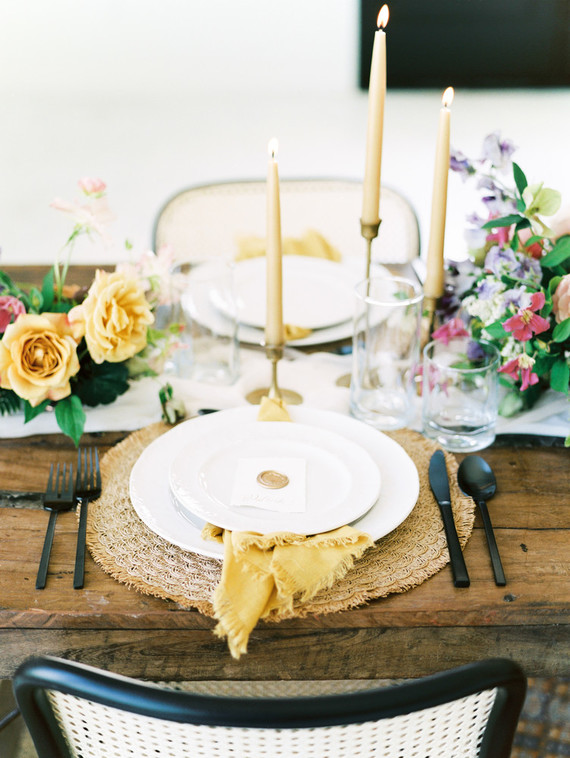 Black and yellow wedding tablescape
